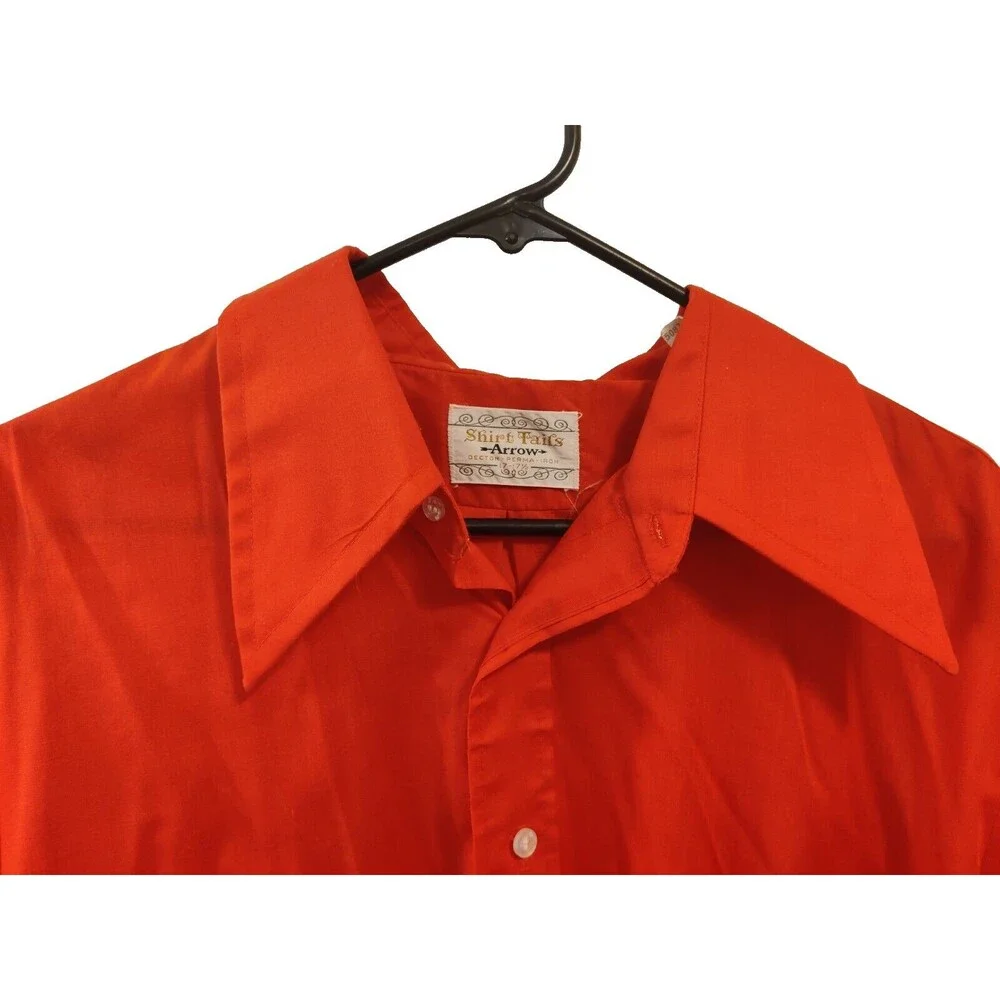 Vintage Arrow "Shirt Tails" Color Red Long Sleeve Point Collar Shirt 17-17 1/2 - Picture 3 of 8